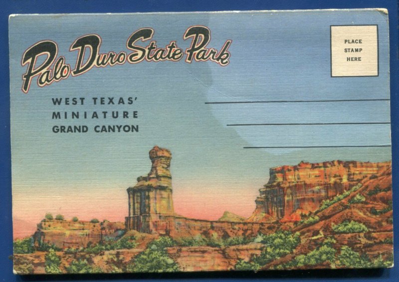 Palo Duro State Park West Texas Miniature Grand Canyon linen postcard folder