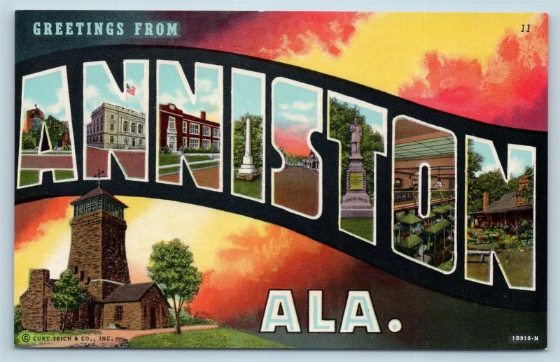 Postcard AL Anniston Large Letter Greetings From Anniston Alabama Vintage O08