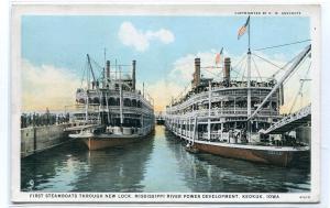 Paddle Steamers New Lock Mississippi River Keokuk Iowa 1920c postcard