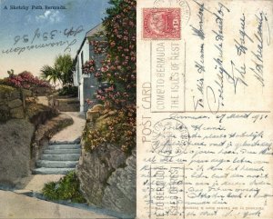 bermuda, HAMILTON, A Sketchy Path (1931) Postcard