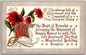 Poinsettia Flower Christmas Full of Merriment & Happiest Greetings Postcard