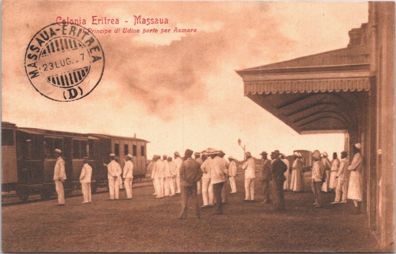 Colonia Eritrea Massawa Railway Station Train Vintage Postcard 09.30 