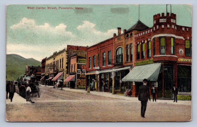 J86/ Pocatello Idaho Postcard c1910 West Center Street Stores People 343