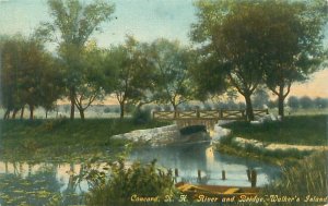 Concord New Hampshire  Walker's Island River and Bridge Litho Postcard U...
