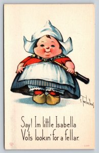 Old Fashion Clothing Isabella Vots Lookin' for A Fellar Vintage Postcard 0942
