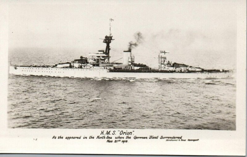 RPPC Photo British Royal Navy HMS Orion in North Sea when German Fleet Surrender
