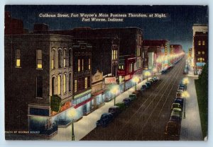 Fort Wayne Indiana Postcard Calhoun Street Fort Wayne Main Business Night c1940