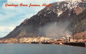 Juneau Alaska~View of City from Across Water~Mountain in Background~1950s Pc