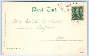 2 Postcards MECHANIC FALLS, Maine ME ~ Summer/Winter ELM STREET Scenes 1906