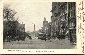 Vtg Hartford Connecticut CT Main Street Looking South Trolley 1905 Postcard
