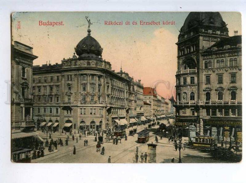 214063 HUNGARY BUDAPEST Rakoczi Street TRAMS Vintage postcard