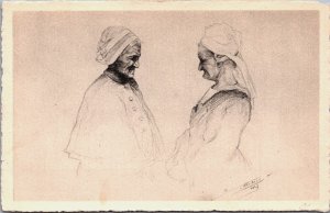 Artist Signed J. Scherbeck Portrait of a Man and Woman Vintage Postcard C217