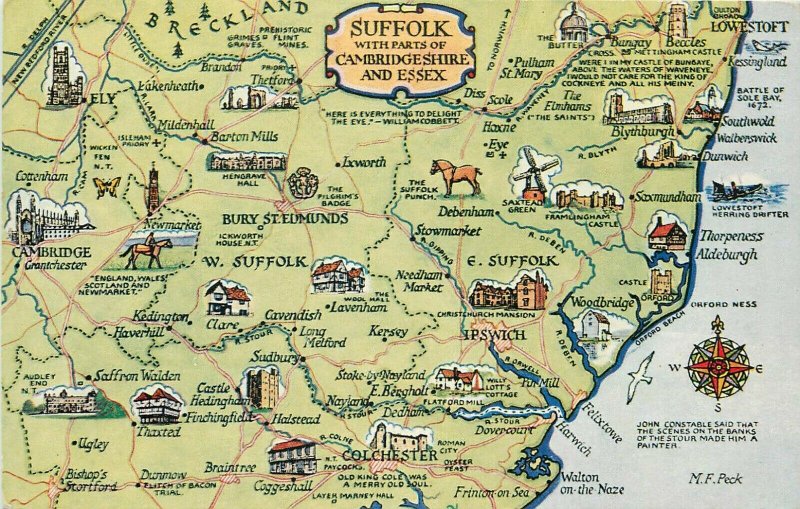 Suffolk map post card