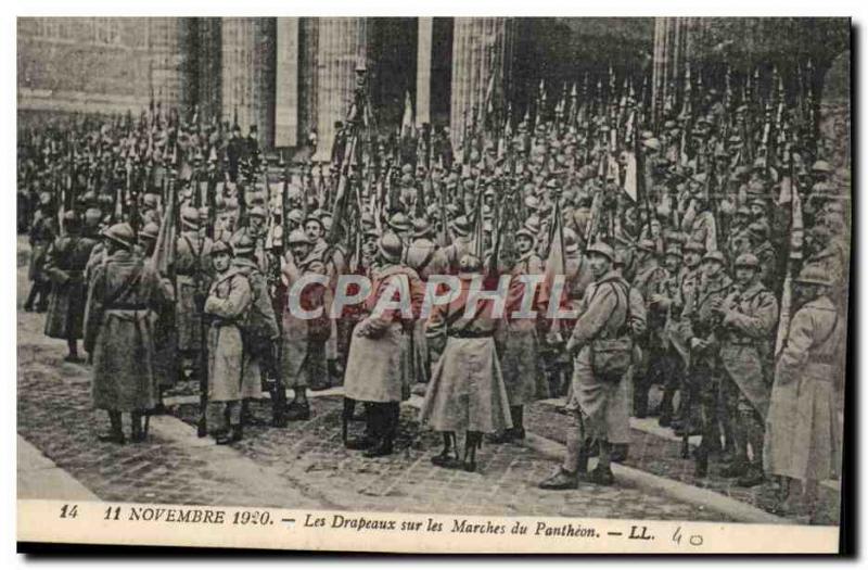 Old Postcard Militaria November 11, 1920 Flags on the steps of the Pantheon