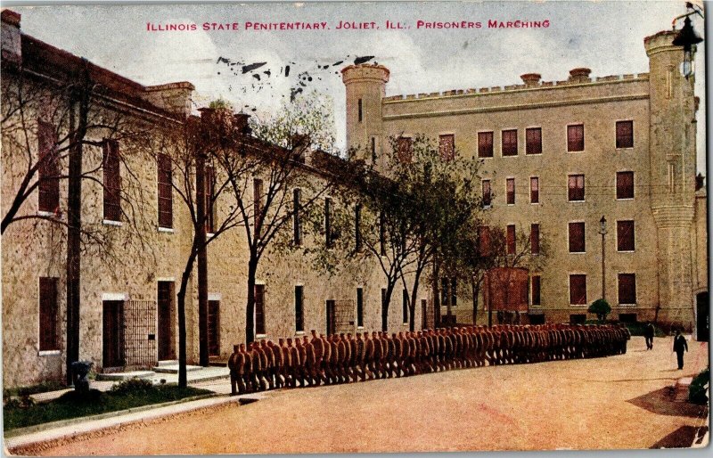 Illinois State Penitentiary Joliet IL Prisoners Marching c1916 Vtg Postcard L39