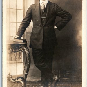 c1920s Chicago, IL Handsome Young Man RPPC Book Slick Suit Photo Stankunas A122