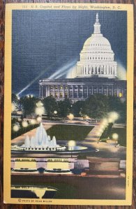 Vintage Postcard 1935 U.S. Capitol and Plaza at Night, Washington, DC