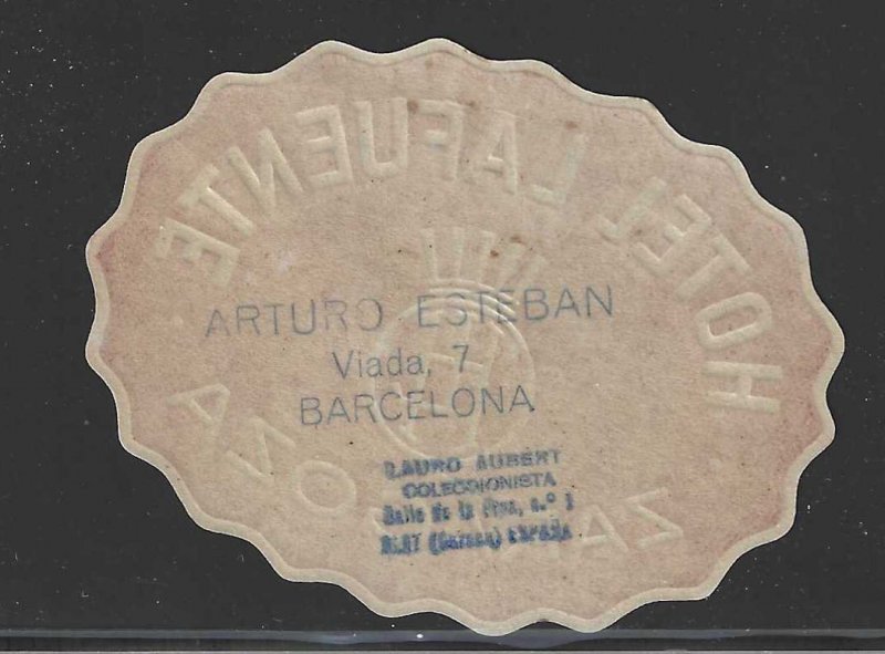 Hotel Lafuente, Zaragoza, Spain, Hotel Label, Unused, Size: 58 mm x 79 mm