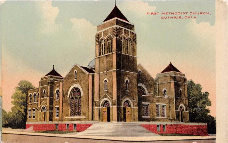 GUTHRIE OKLAHOMA FIRST METHODIST CHURCH~NOBLE AVENUE POSTCARD 1910s