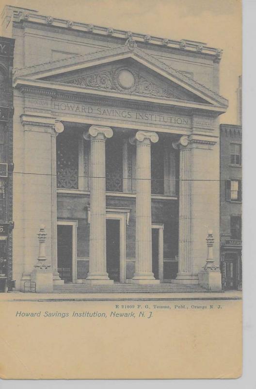 Newark New Jersey view of Howard Savings Institution antique PC Z10960