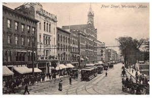 Massachusetts  Worcester , Front street , many trolleys