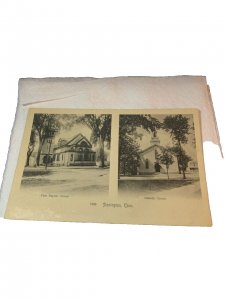 Postcard Antique Views of First Baptist & Catholic Churches , Stonington, CT.  L