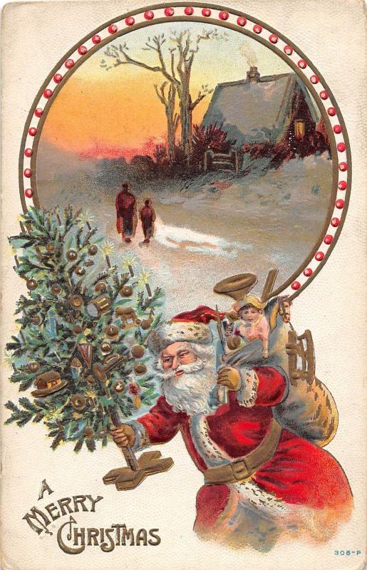 D92/ Santa Claus Merry Christmas Holiday Postcard 305-P c1910 Tree Toys 17
