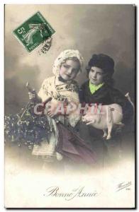 Postcard Old Pig Pig Kids Happy New Year