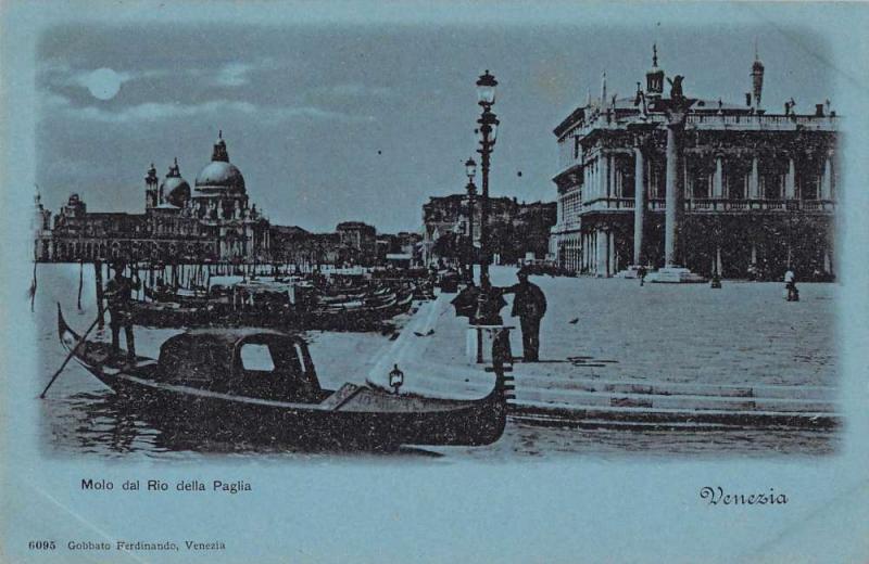 Venice Italy birds eye view gondolas Molo dal Rio della Paglia antique pc Z25200