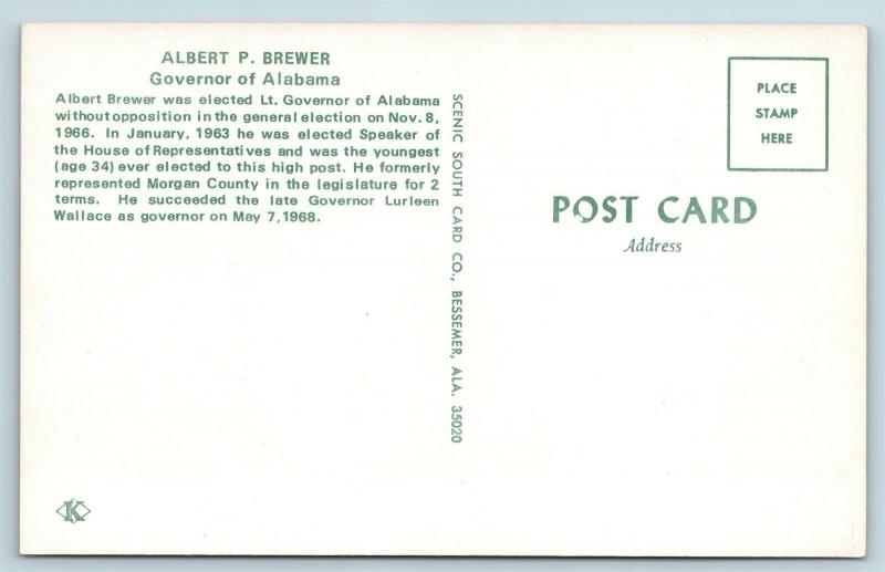 Postcard AL Albert P Brewer Governor of Alabama 1960's Q12