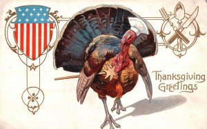 Vintage Postcard 1910's A Happy Thanksgiving Greetings Card Big Turkey