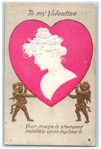 Valentine Big Heart Pretty Woman Cupid Angels Embossed Hagerstown MD Postcard