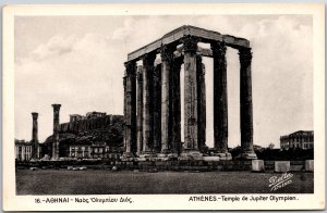 Athens Greece GR, Temple of Olympian Zeus with Acropolis in Background, Postcard