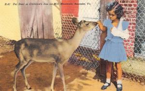 Roanoke Virginia 1940s Postcard Pet Deer Children's Zoo Mill Mountain