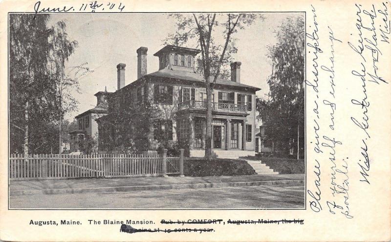 Augusta Maine~Blaine Mansion~Now Governor's House~1906 B&W Postcard