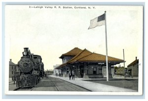 c1910's Lehigh Valley R.R. Railroad Train Station Depot Cortland NY Postcard