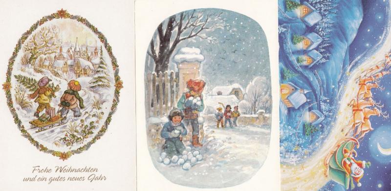 Czech Republic Santa Claus Sleigh Christmas 3x Soviet Postcard s
