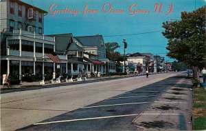 Vintage Postcard Greetings From Ocean Grove NJ Street Scene No Cars on Sunday