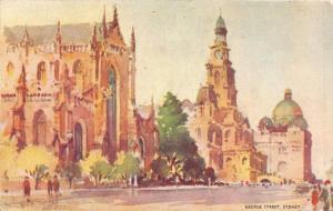 SYDNEY AUSTRALIA GEORGE STREET~ARTIST SIGNED POSTCARD