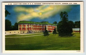 Night Time At U.S. Veterans Administration Johnson City Tennessee Postcard Linen