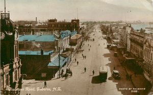 RPPC Postcard New Zealand Hand Colored Gladstone Road Street Scene Gisborne