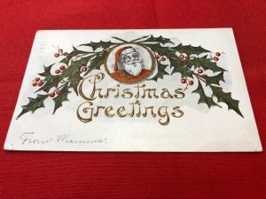 1908 embossed postcard SANTA Christmas Greetings