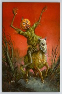 Halloween Matthew Kirscht HAY RIDE Scarecrow Skull Gold Gilt Emb MP Postcard MK