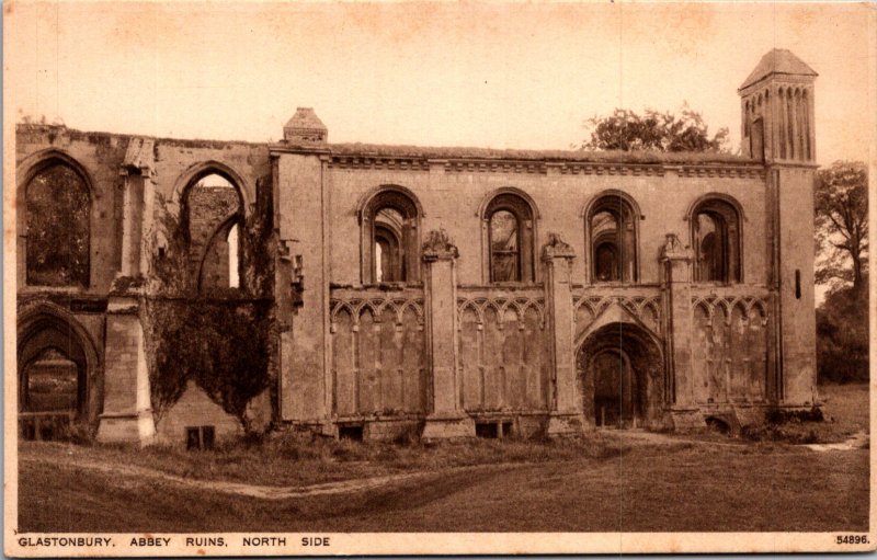 Glastonbury Abbey Ruins North Side UK Vintage Postcard