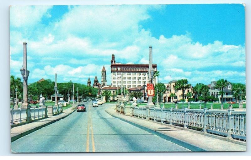 *1960s Skyline St. Augustine Florida From Bridge of Lions Vintage Postcard C19