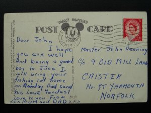 Walt Disney MICKEY MOUSE & GRIZZLY BEAR 'A Narrow Squek' c1940s Postcard