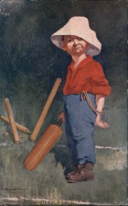 Kinsella Our First Ball Man with Cricket Bat c1910 Vintage Postcard