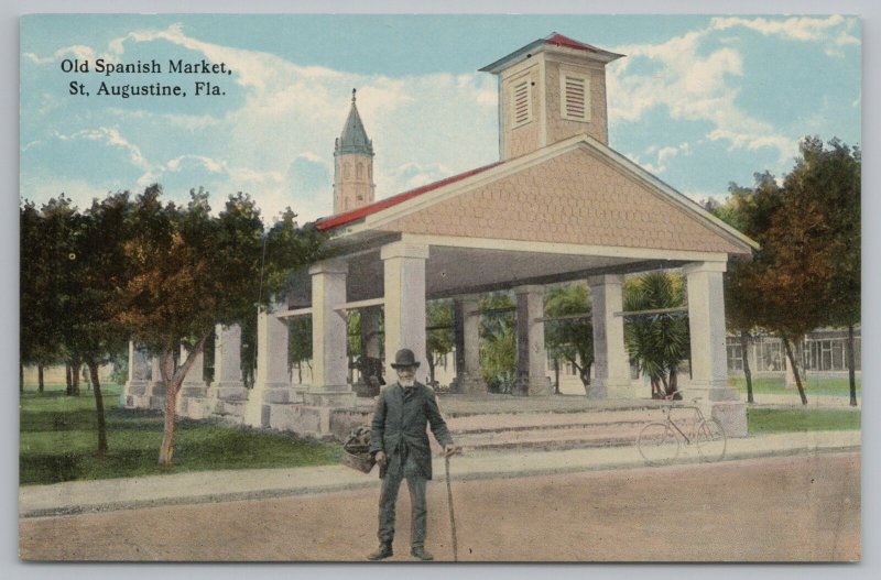 St Augustine Florida~Old Spanish Market~Man In Front~Vintage Postcard