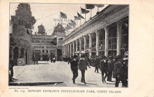 Coney Island New York Steeplechase Park, Bowery Entrance, Vintage PC U17853