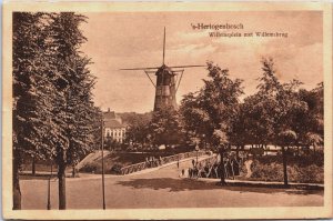 Netherlands Den Bosch Willemsplein met WIllemsburg Windmill Postcard C089